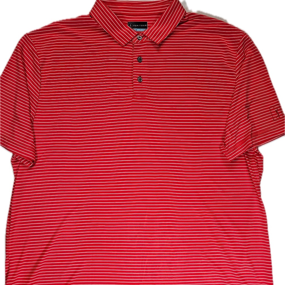 PGA Tour Polo Shirt Mens 2XL Red Striped Golf‎ Performance Moisture Wicking XXL